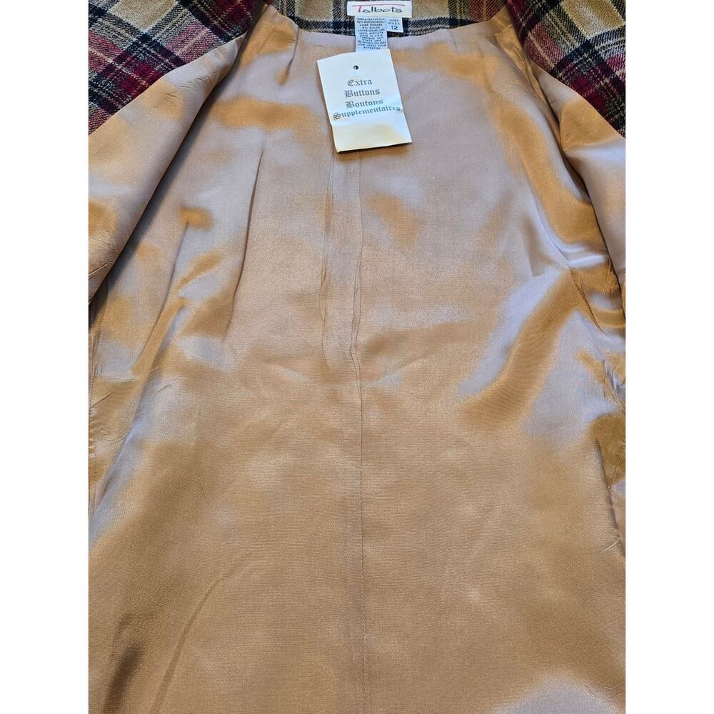 Vintage Talbots Blazer Womens Size 12 Red Tan Plaid Wool Blend Quiet Luxury NWOT - Picture 6 of 11